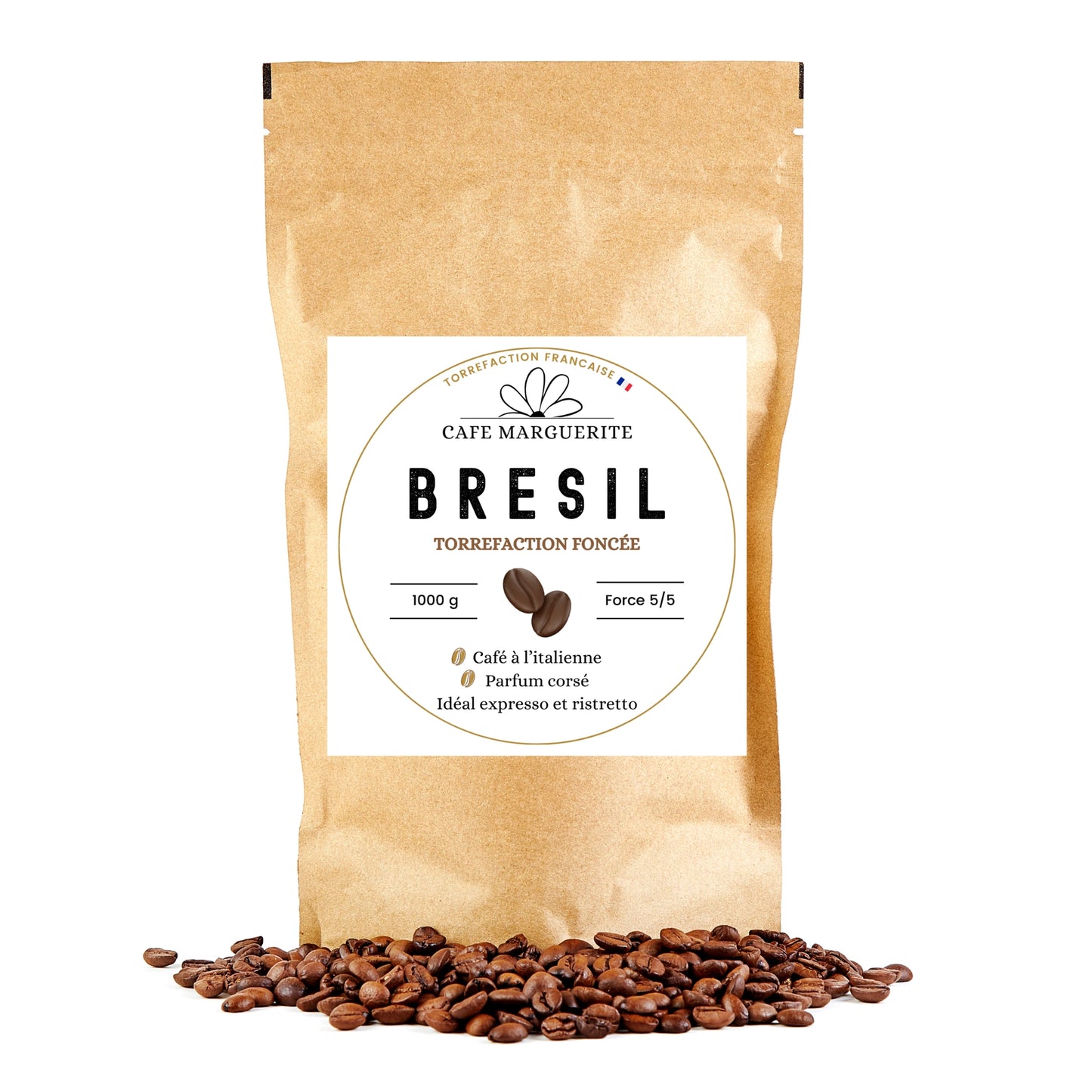Café Brésil – Arabica Nature, Torréfaction Foncée, Torréfié en France